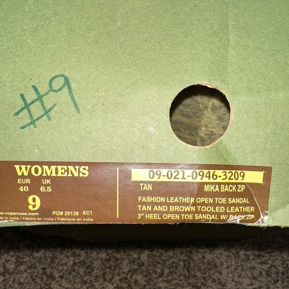 Roper Tan and Brown Embroidered Peep Toe Boots - Picture 2 of 6